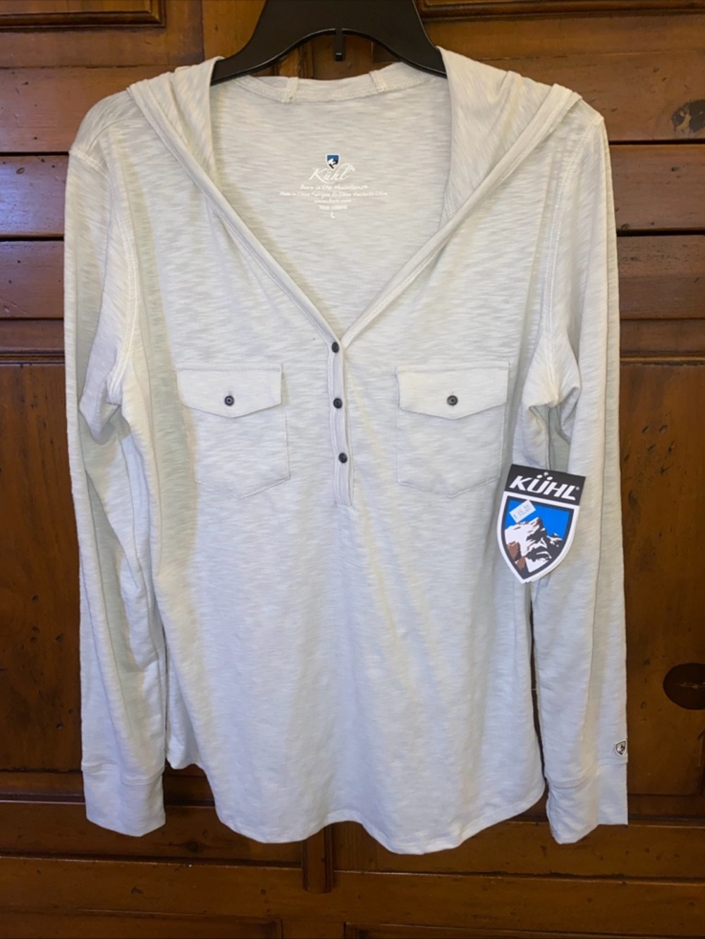 KÜHL Sora Light Gray Hooded Henley Shirt-Large